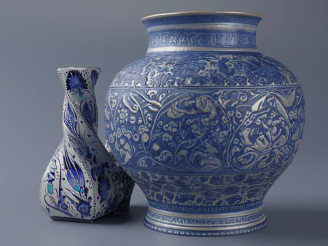 Vaso in ceramica Piastrelle tradizionali turche e cinesi a basso numero di poligoni Modello 3D