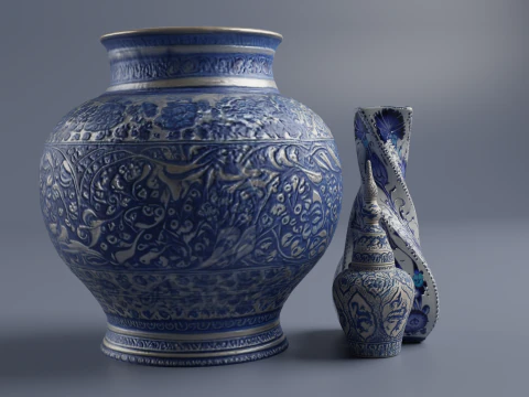 Vaso in ceramica Piastrelle tradizionali turche e cinesi a basso numero di poligoni Modello 3D