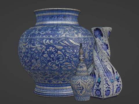 Vaso in ceramica Piastrelle tradizionali turche e cinesi a basso numero di poligoni Modello 3D
