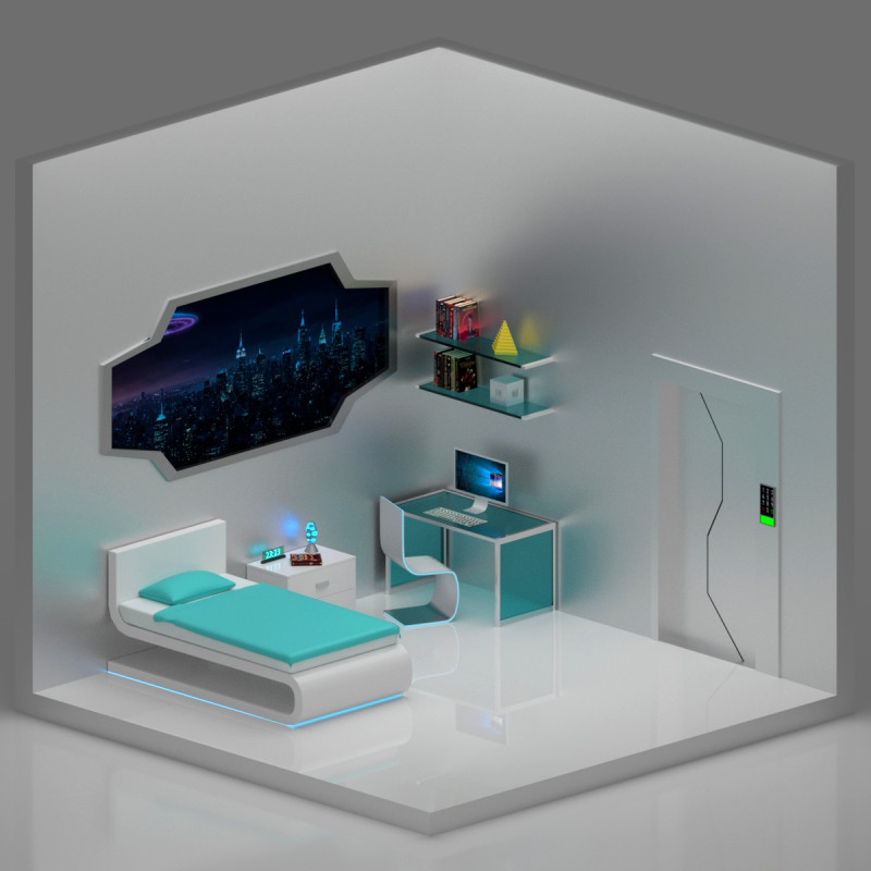 Futuristic bedroom isometric Modèle 3D .c4d .max .obj .3ds .fbx .stl .blend 