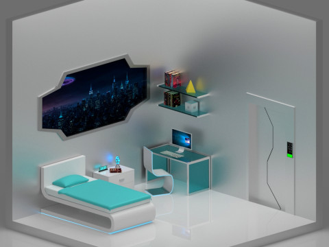 Futuristic bedroom isometric 3D Model