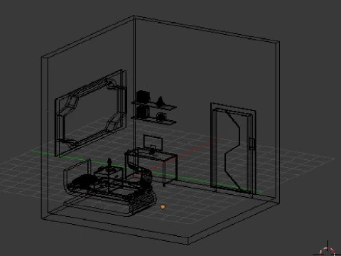 Futuristic bedroom isometric 3D Model