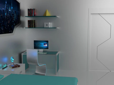 Futuristic bedroom isometric 3D Model