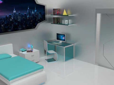 Futuristic bedroom isometric 3D Model