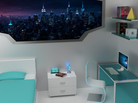 Futuristic bedroom isometric Modèle 3D