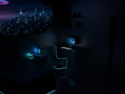 Futuristic bedroom isometric Modèle 3D