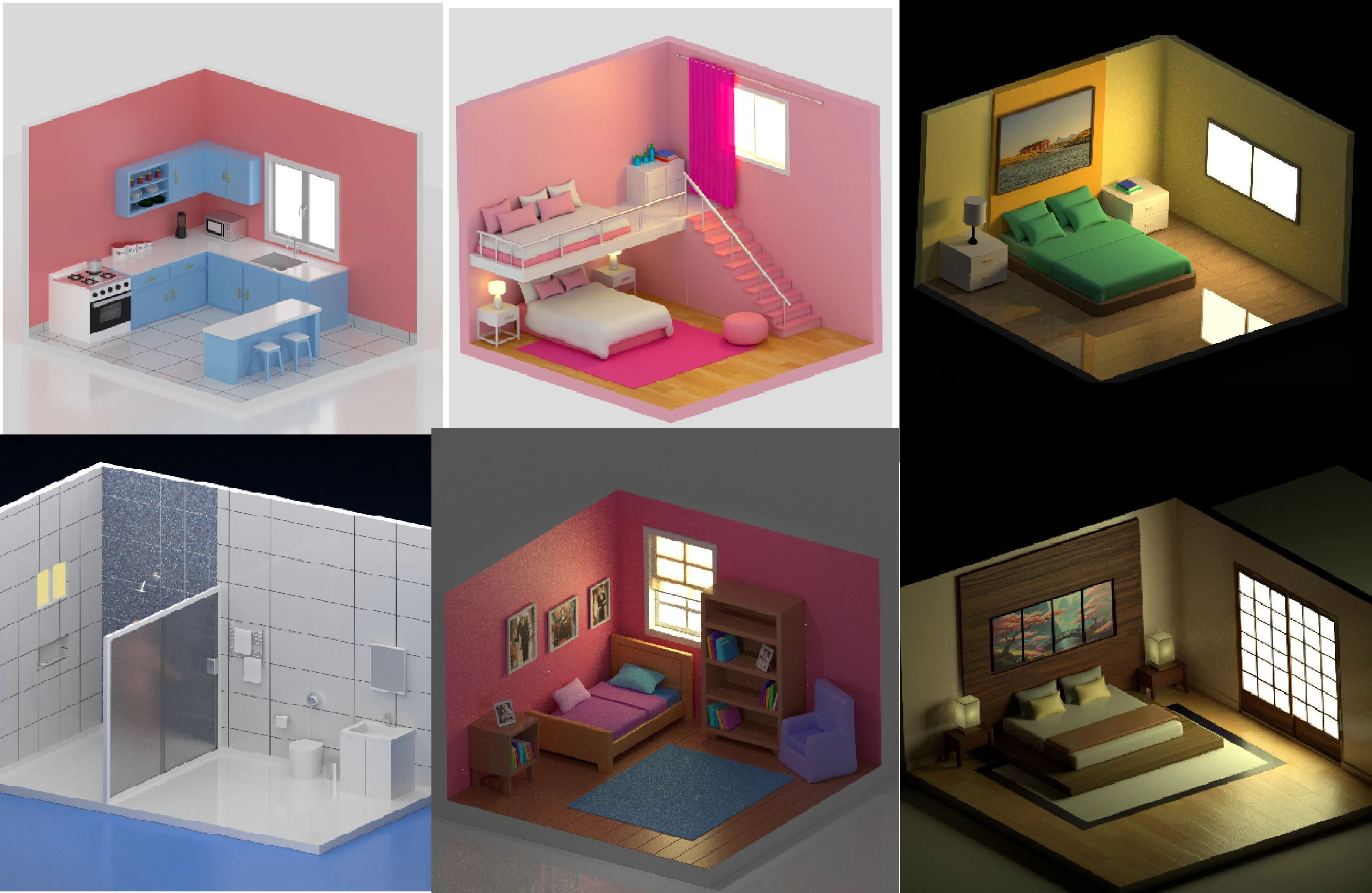 Pack with 6 separate isometric environments 3D Model .c4d .max .obj .3ds .fbx .stl .blend