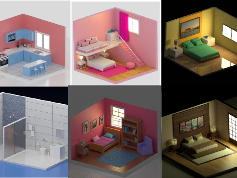 Pack with 6 separate isometric environments 3D Model