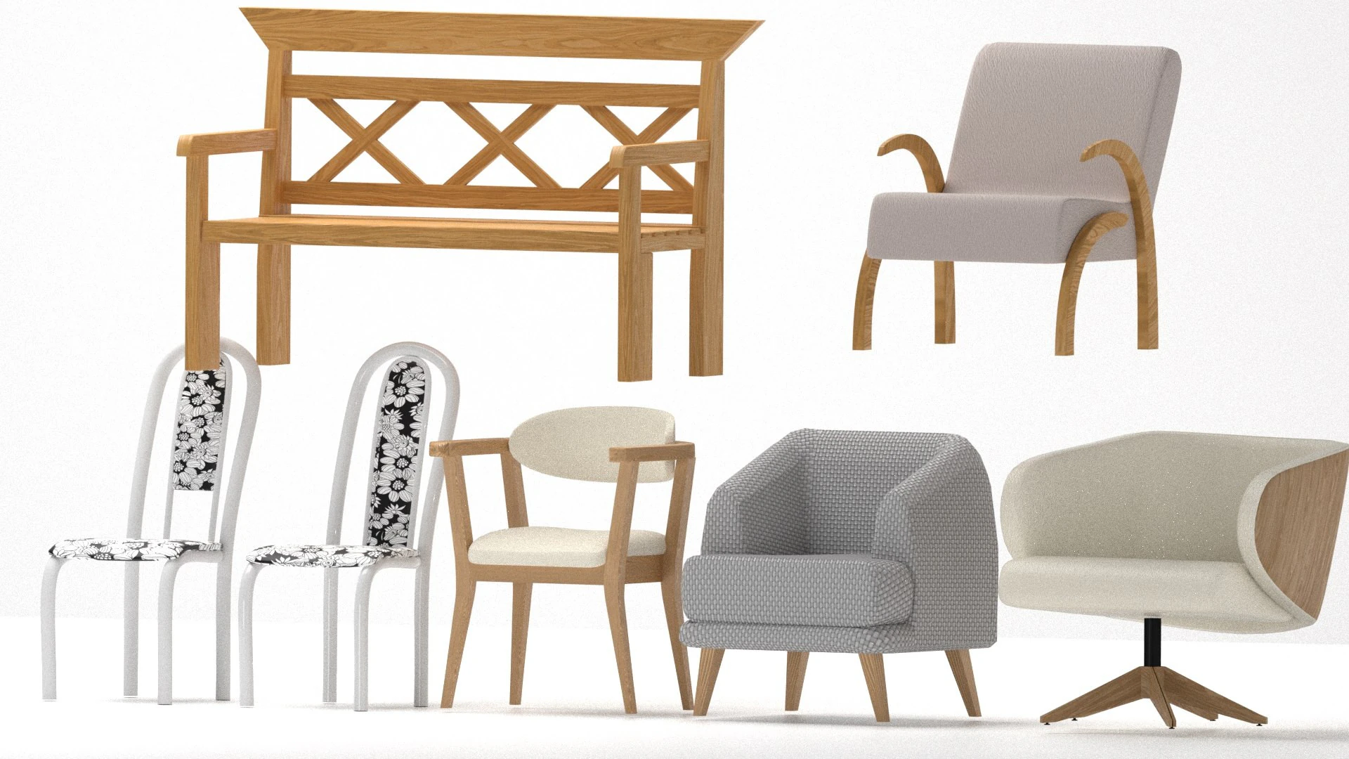 Chairs Collection 3D Model .c4d .max .obj .3ds .fbx .stl .blend