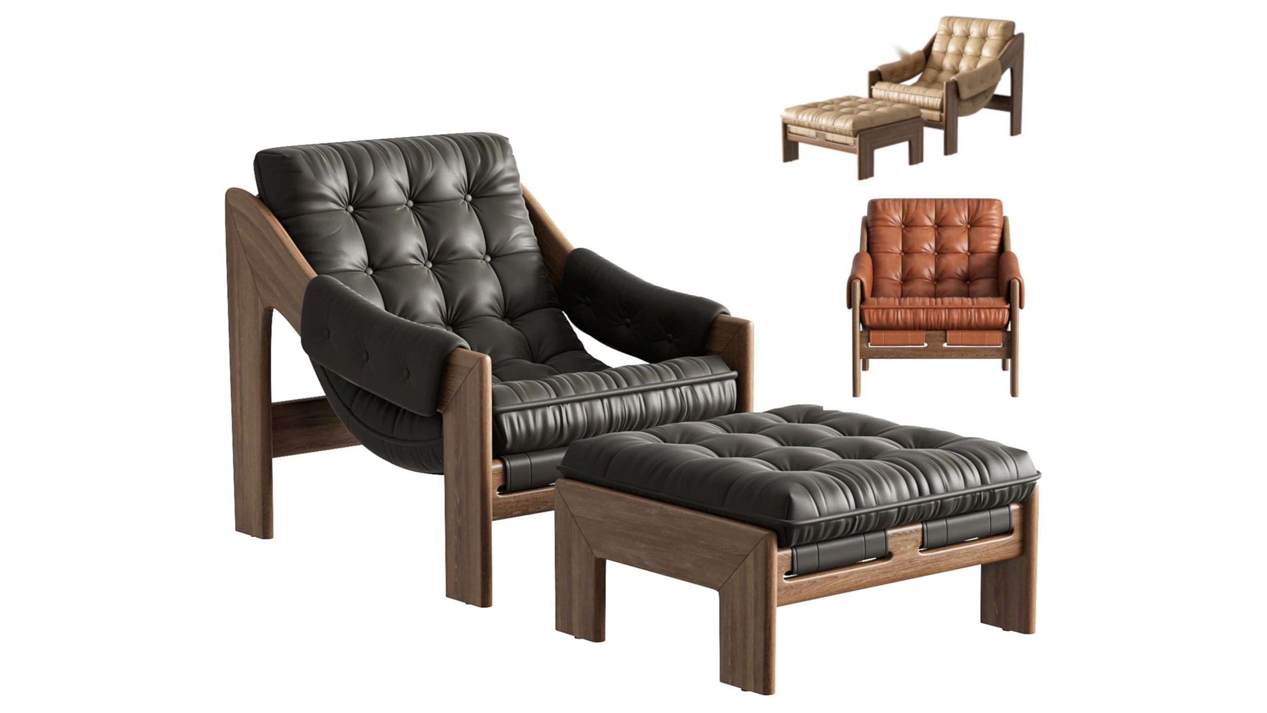 Four Hands Halston Chair with Ottoman 3D Model .c4d .max .obj .3ds .fbx .stl .blend
