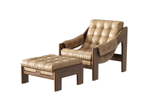 Four Hands Halston Chair with Ottoman 3D Model