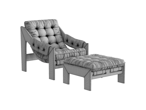 Four Hands Halston Chair with Ottoman 3D Model