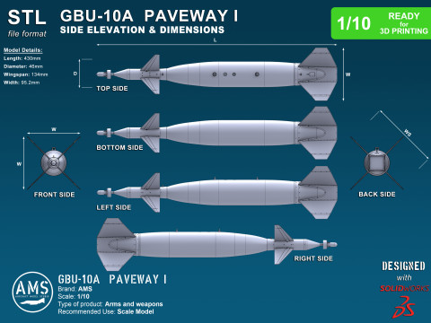 GBU-10A Paveway I - Scale 1-10 3D-Druckmodell