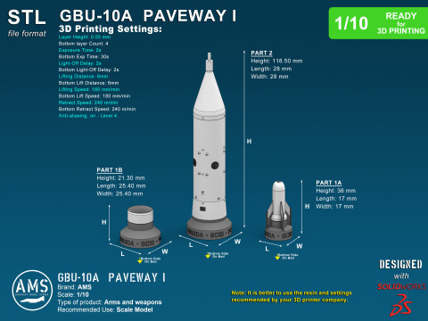 GBU-10A Paveway I - Scale 1-10 3D-Druckmodell