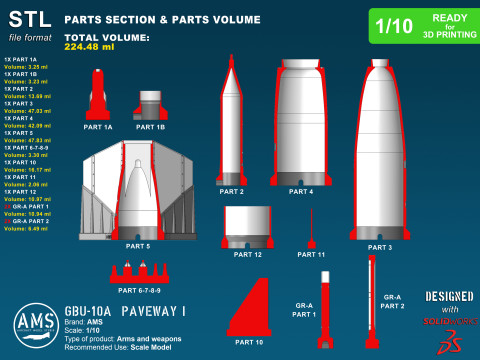 GBU-10A Paveway I - Scale 1-10 3D-Druckmodell