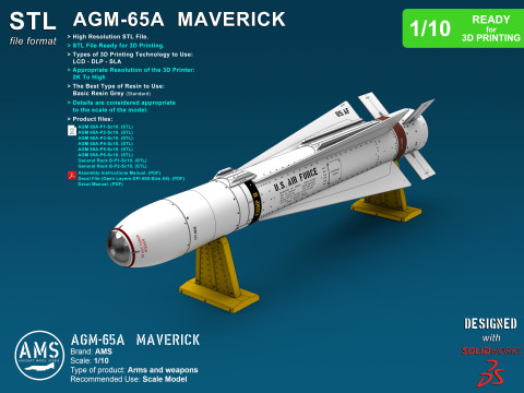 AGM-65A Maverick - Scale 1-10 3Dプリントモデル