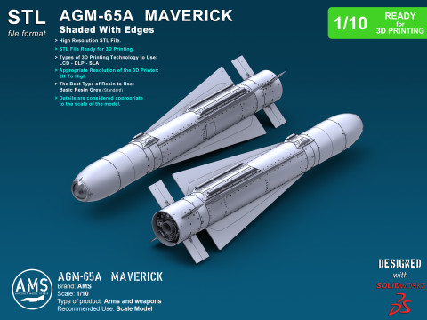 AGM-65A Maverick - Scale 1-10 Model do druku 3D