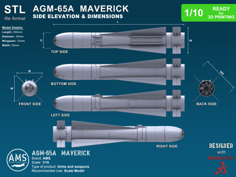 AGM-65A Maverick - Scale 1-10 Model do druku 3D