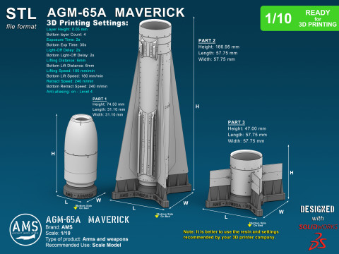 AGM-65A Maverick - Scale 1-10 Model do druku 3D