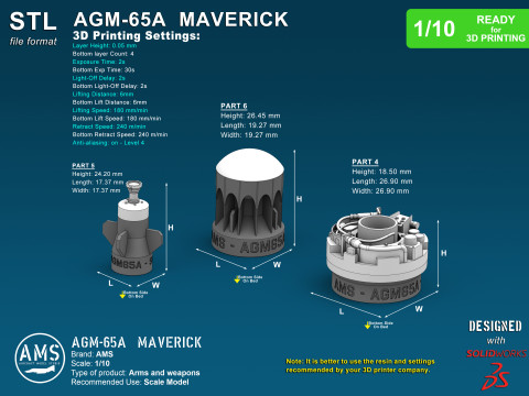 AGM-65A Maverick - Scale 1-10 Model do druku 3D