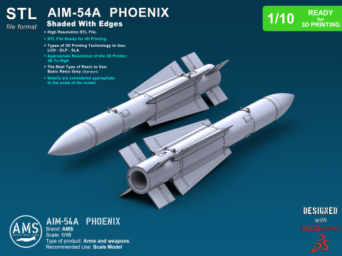 AIM-54A Phoenix - Scale 1-10 3Dプリントモデル