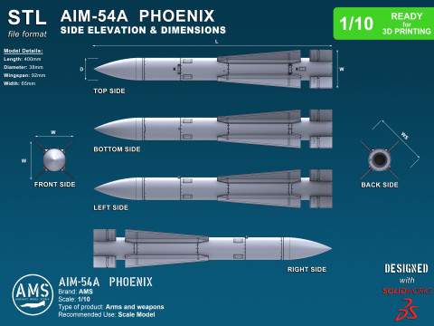 AIM-54A Phoenix - Scale 1-10 3Dプリントモデル
