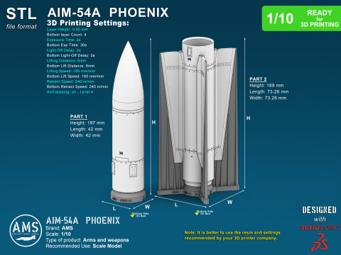 AIM-54A Phoenix - Scale 1-10 3Dプリントモデル