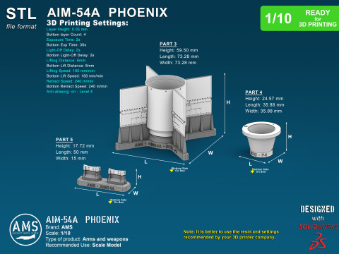 AIM-54A Phoenix - Scale 1-10 3Dプリントモデル