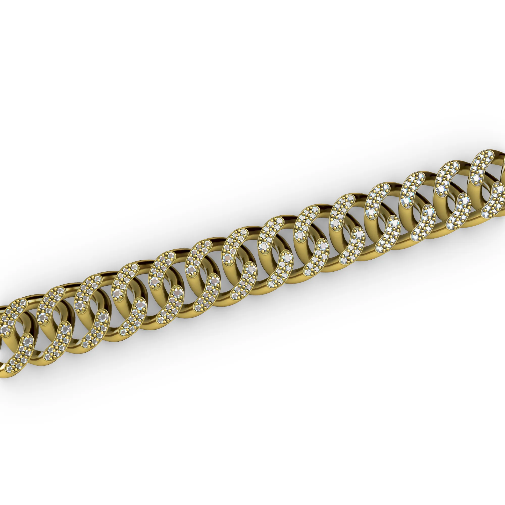 Diamond Cuban Chain with Lace Bottom Bracelet 3D Print Model .c4d .max .obj .3ds .fbx .stl .blend 