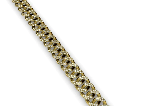Diamond Cuban Chain with Lace Bottom Bracelet 3D Print Model