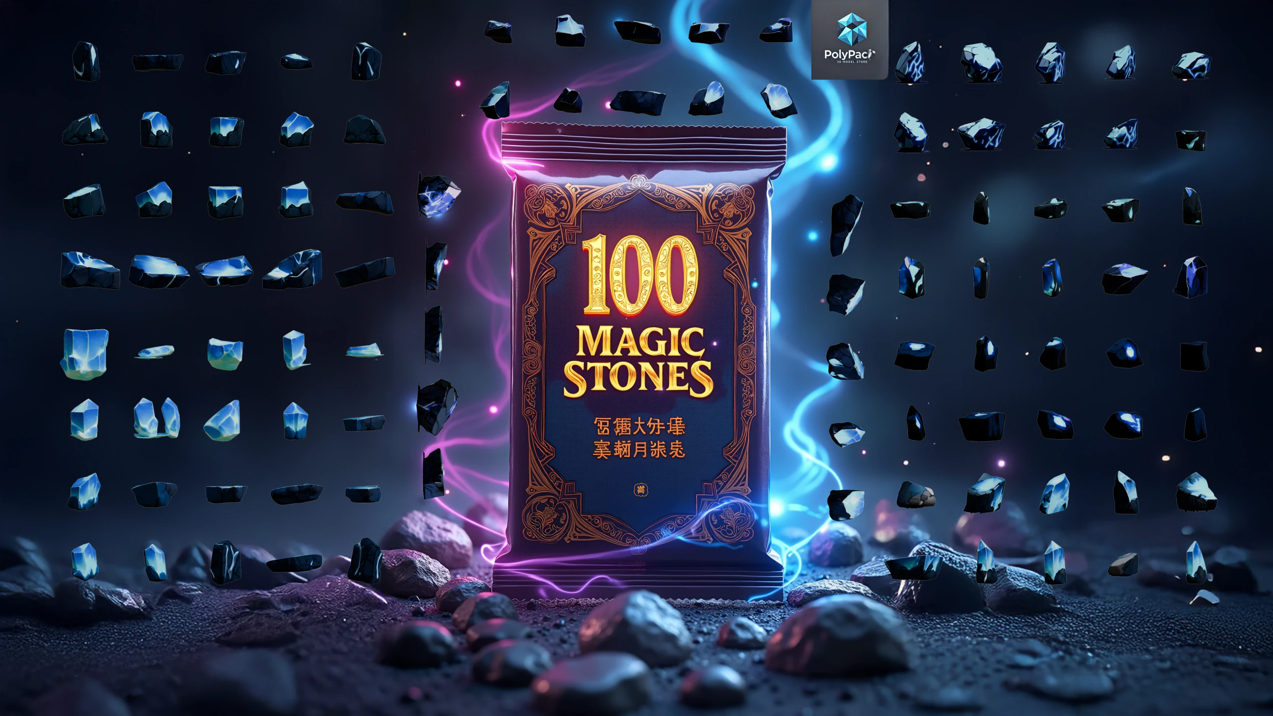 Magic Stones 100 Pack Vol 1 3D Model .c4d .max .obj .3ds .fbx .stl .blend 