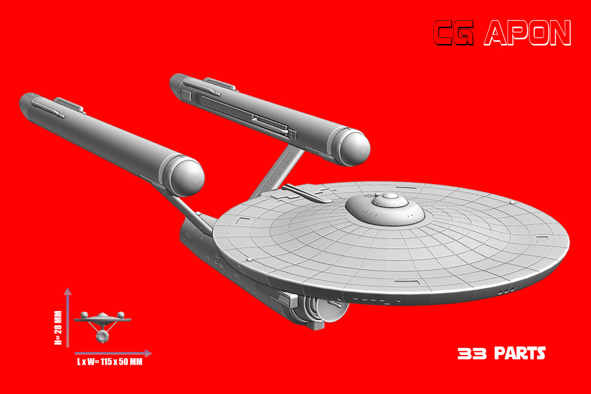 USS Enterprise NCC-1701 3D Print Model .c4d .max .obj .3ds .fbx .stl .blend