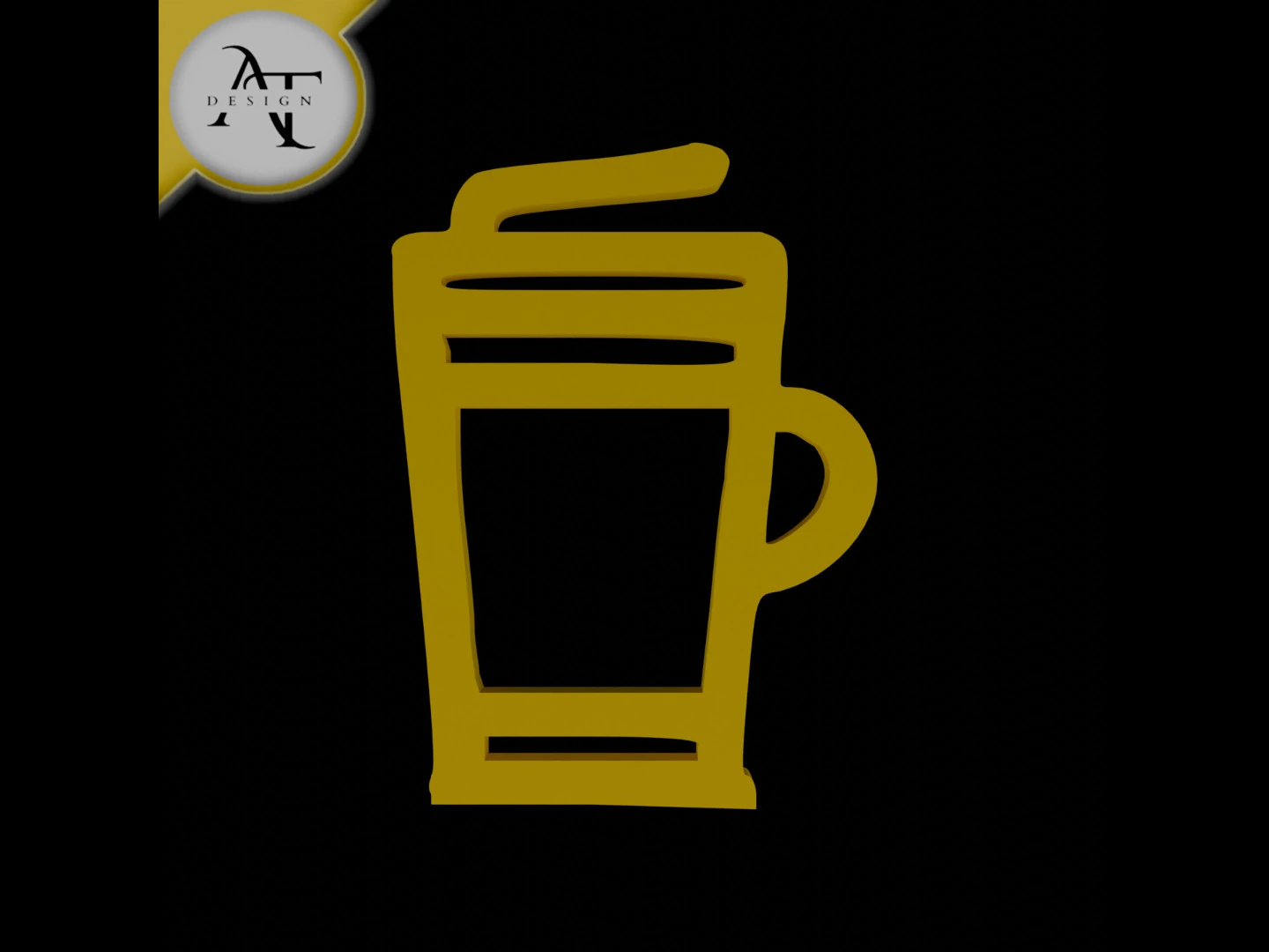 Simple Coffee Cup Symbol - 2D Art 3D Model .c4d .max .obj .3ds .fbx .stl .blend