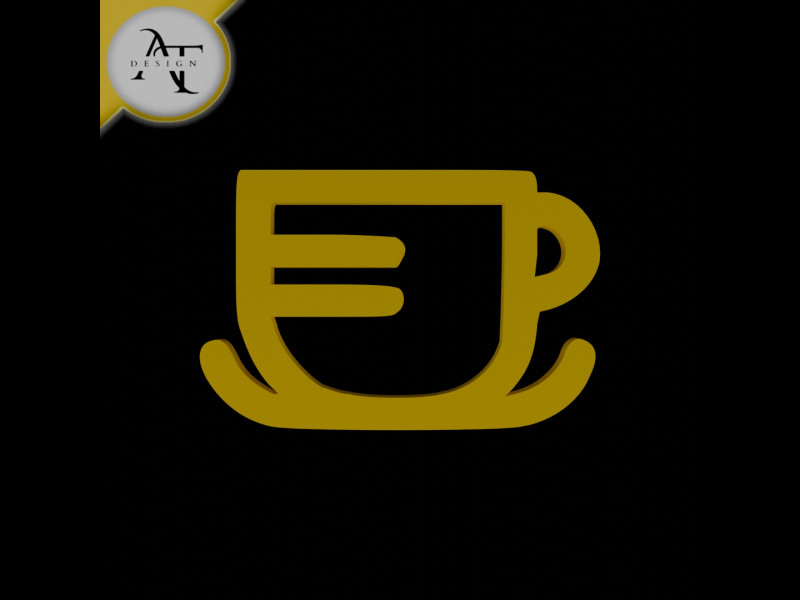 Simple Coffee Cup Symbol - 2D Art 3D Model .c4d .max .obj .3ds .fbx .stl .blend