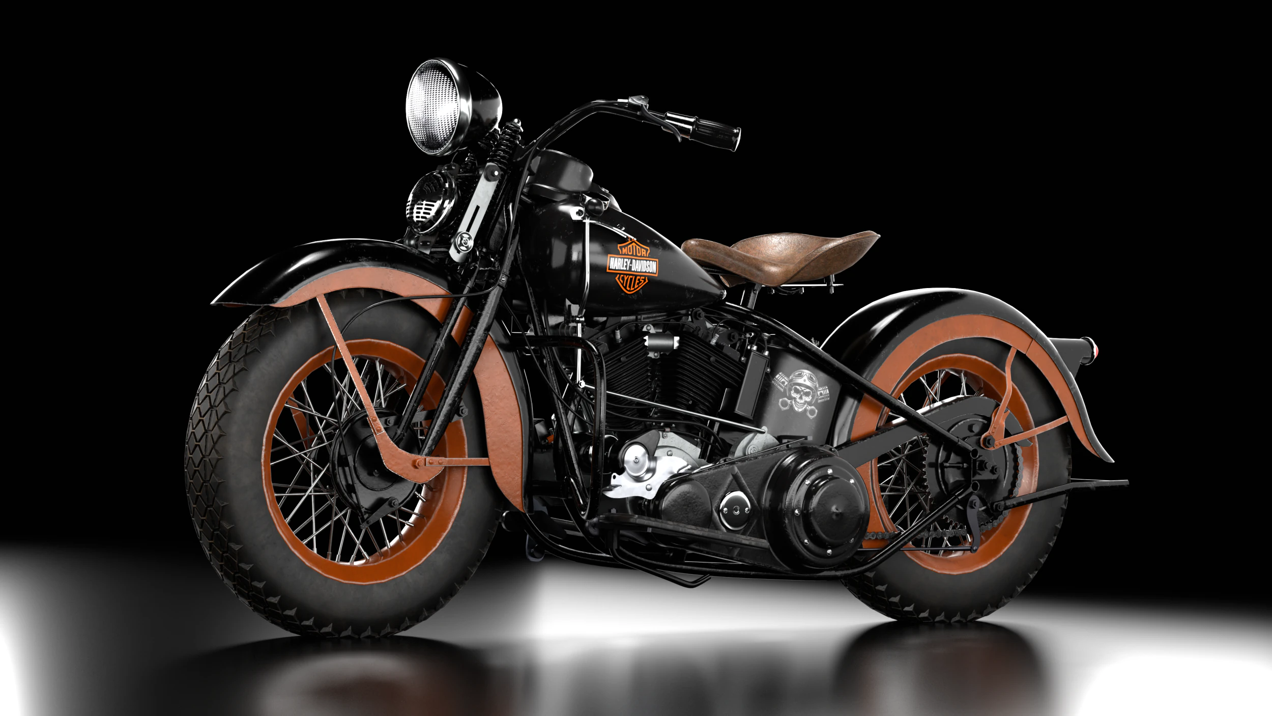 Harley Davidson 1936 Motorcycle 3D Model .c4d .max .obj .3ds .fbx .stl .blend 
