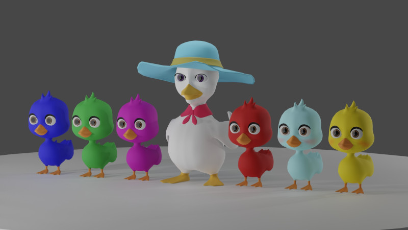 Cartoon Duck Family - Pack 3D 모델 .c4d .max .obj .3ds .fbx .stl .blend