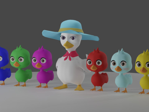 Cartoon Duck Family - Pack 3D Модель