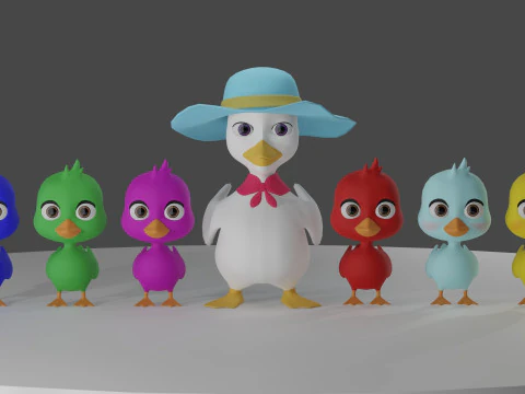 Cartoon Duck Family Pack 3D Model