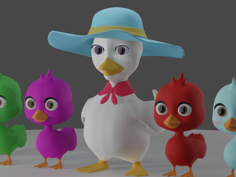 Cartoon Duck Family - Pack 3D 모델