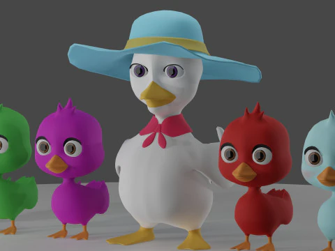 Cartoon Duck Family Pack 3D Model