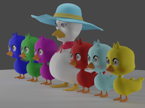 Cartoon Duck Family - Pack 3D 모델