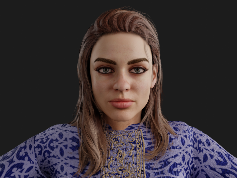 Realistic Female Character in Traditional Dress 3D 모델