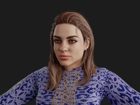 Realistic Female Character in Traditional Dress 3D 모델