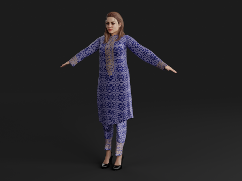 Realistic Female Character in Traditional Dress 3D 모델