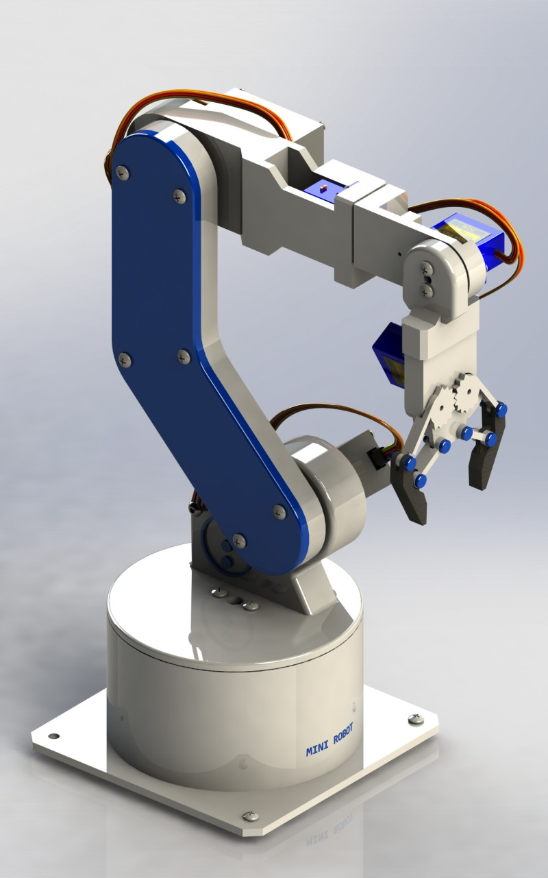 Mini Arduino Robot With Finger Gripper 3D Model .c4d .max .obj .3ds .fbx .stl .blend 