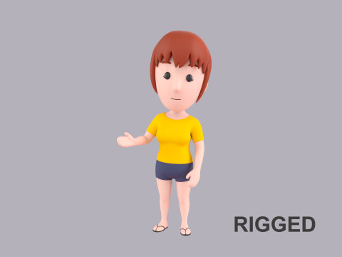 Cartoon Female Character Rigged 001 3D 모델
