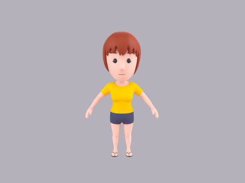 Cartoon Female Character Rigged 001 3D Model