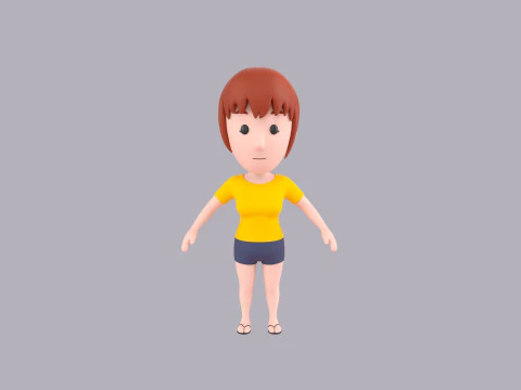 Cartoon Female Character Rigged 001 3D Model