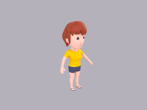 Cartoon Female Character Rigged 001 3D Model