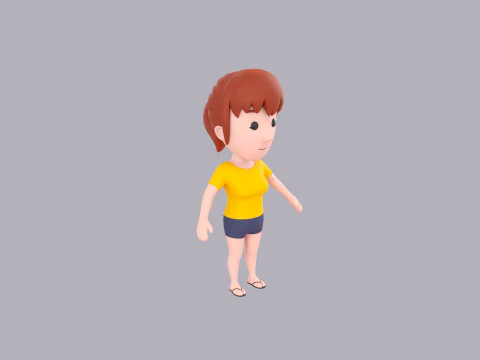 Cartoon Female Character Rigged 001 3D Model